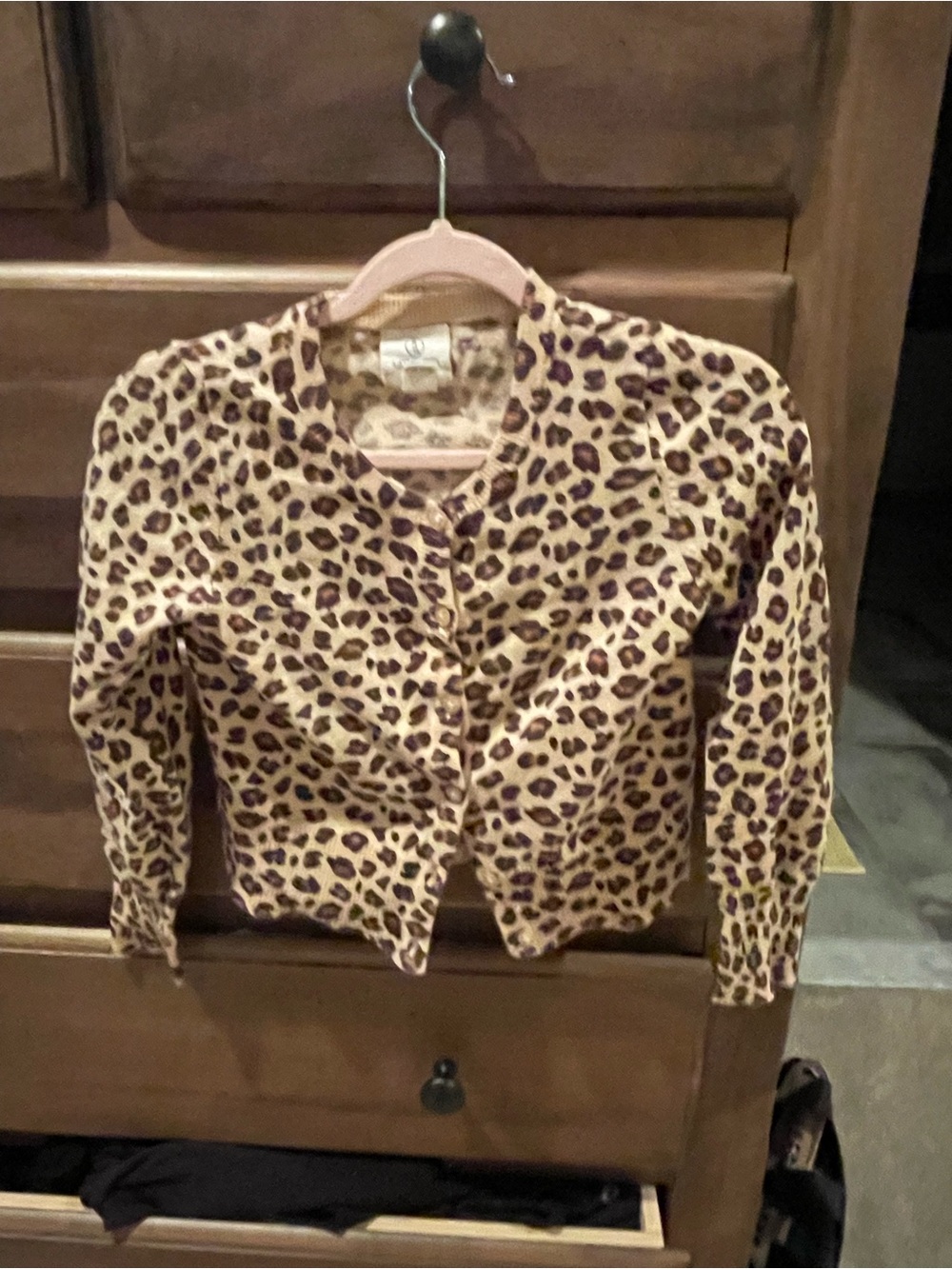 Lands' End Leopard Print cardigan in Tan and Brown. Girl